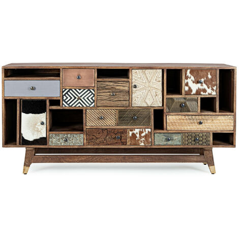 Buffet 2 portes 11 tiroirs multi matières colorées Doki 160 cm (1/5)