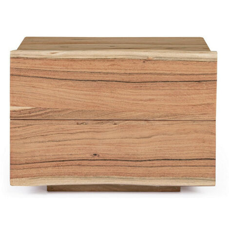 Table de chevet 2 tiroirs bois acacia naturel Denia 60cm (1/5)