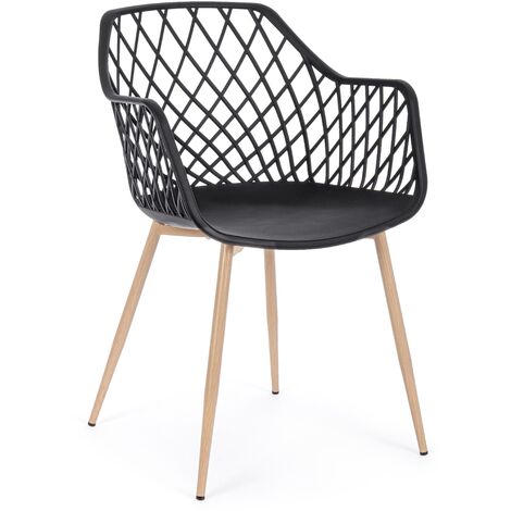 Chaise en acier et assise en plastique noir Optik - Lot de 4 (1/5)
