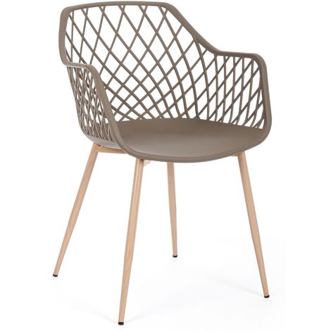 Chaise en acier et assise en plastique taupe Optik - Lot de 4 (1/5)