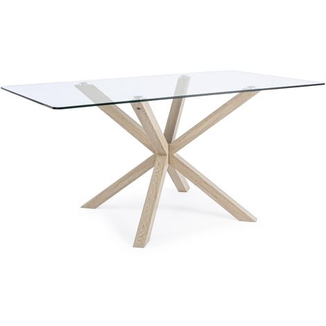 Table à manger rectangulaire verre trempé et acier effet naturel Agno 160 cm (1/5)