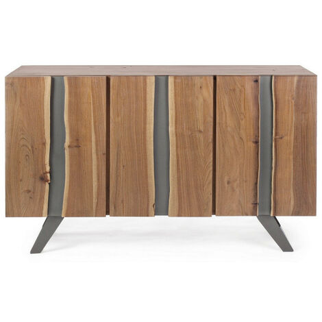 Buffet 3 portes bois d'acacia et pieds acier gris Denia 145cm (1/5)