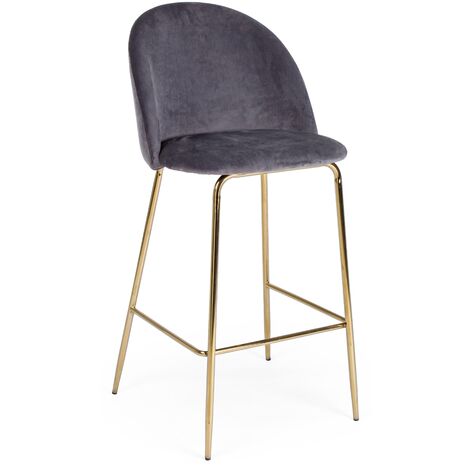 Tabouret de bar en velours gris et pieds acier Cam - Lot de 2 (1/5)