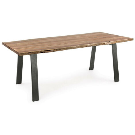 Table à manger 6 places bois d'acacia et pieds acier gris Denia 160cm (1/5)