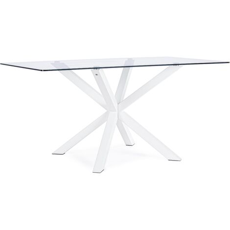 Table à manger rectangulaire verre trempé et acier blanc Agno 160 cm (1/4)