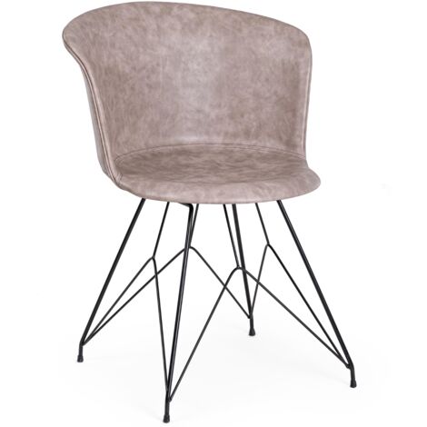 Chaise en acier et assise en simili cuir beige Lofi - Lot de 2 (1/5)