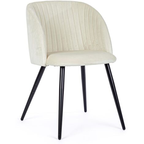 Chaise en acier et en velours blanc Quentin - Lot de 2 (1/5)