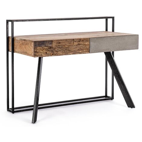 Bureau en bois de manguier marron et métal coloris noir - Longueur