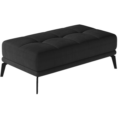 Pouf moderne velours capitonné et pieds métal noir TORPILLE-Noir (1/3)