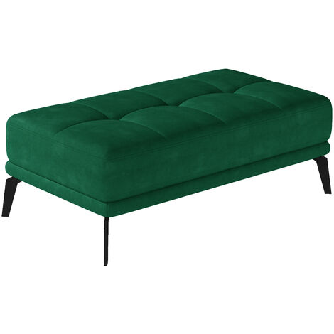 Pouf moderne velours capitonné et pieds métal noir TORPILLE-Vert foncé (1/3)