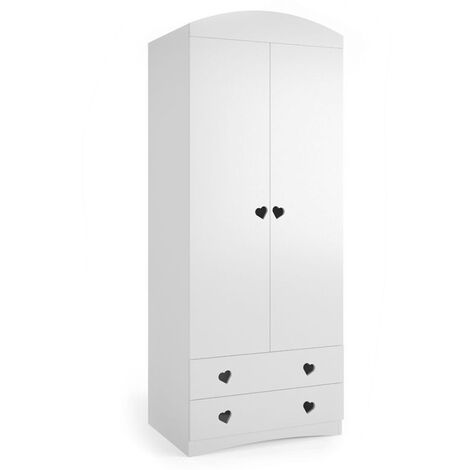 Armoire enfant blanche 2 portes et 2 tiroirs orné de cœurs Myra