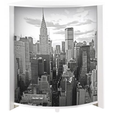 Comptoir de bar blanc et imprimé New York Snack 96cm
