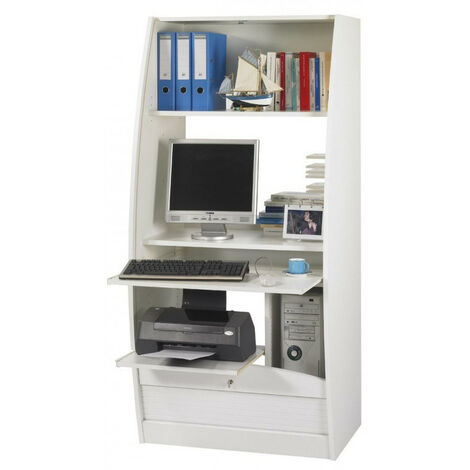 Armoire informatique à rideaux bois blanc Patrick 80cm (1/4)