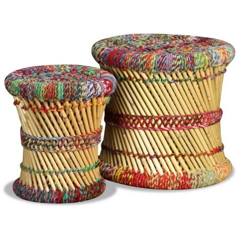 Tabouret bas rond bambou multicolore Indika - Lot de 2 (1/5)