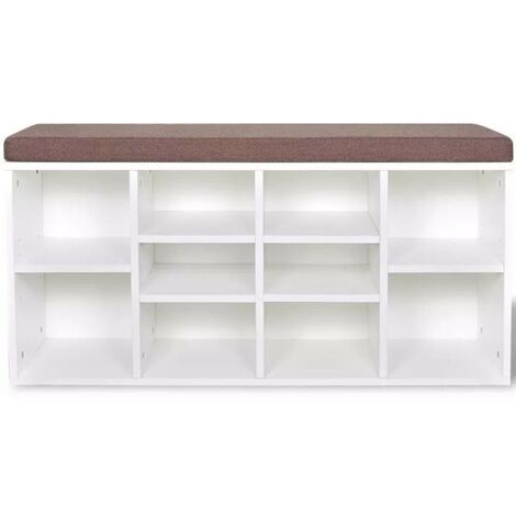 Banc de rangement chaussures 10 compartiments bois blanc Lou (1/5)
