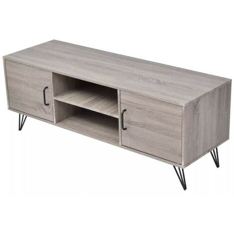 Meuble TV 2 niches 2 portes bois gris et métal noir Kanoe (1/3)