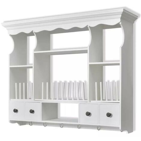 Etagère murale de cuisine murale 4 tiroirs 4 étagères bois blanc Kapci (1/5)