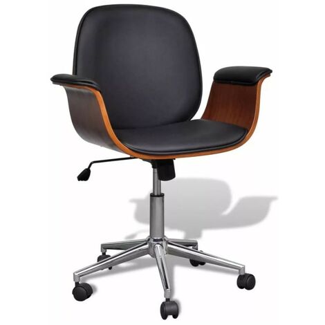 Chaise pivotante avec accoudoirs similicuir bois massif et métal chromé noir Mikanel (1/5)