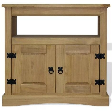 Meuble TV 1 niche 2 portes pin massif clair Mexica (1/3)