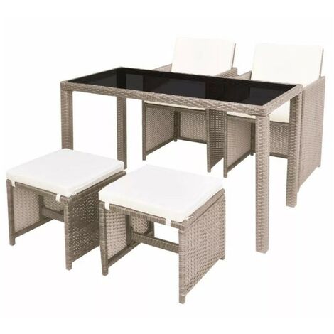 Table rectangulaire et 2 chaises de jardin résine tressée beige Iris (1/5)