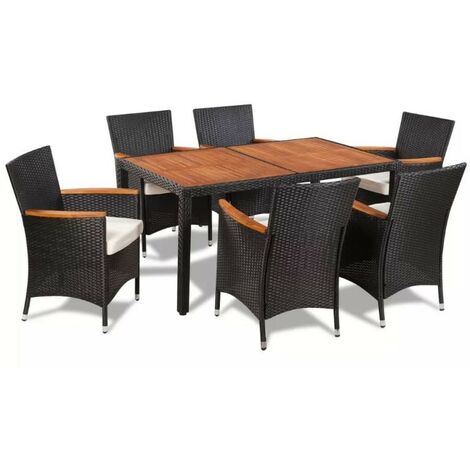 Table rectangulaire et 6 chaises de jardin acacia clair et résine tressée Vidot 2 (1/5)