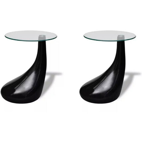 Table basse ronde verre trempé et fibre de verre noir brillant Ben - Lot de 2 (1/5)
