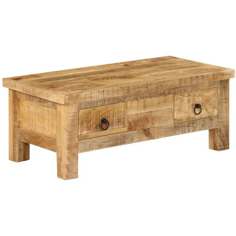 Table basse rectangulaire 2 tiroirs manguier massif clair Grey (1/5)