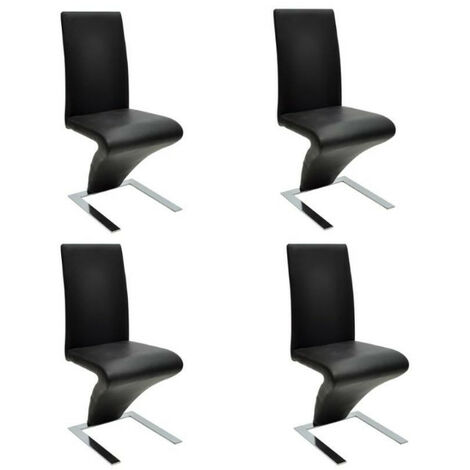 Chaise de salle à manger simili cuir noir et pieds métal chromé Typh - Lot de 4 (1/5)