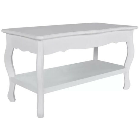 Table basse rectangulaire bois et pin massif blanc brossé Blush (1/5)