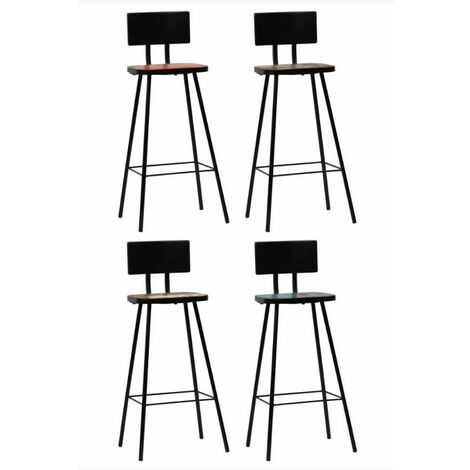 Chaise de bar bois massif et métal noir Iar - Lot de 4 (1/5)