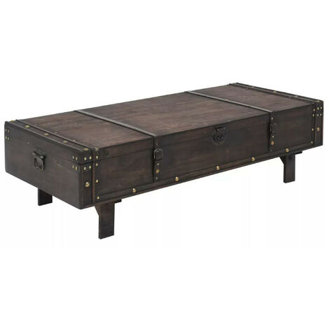 Table basse rectangulaire bois massif foncé recyclé Nova (1/5)