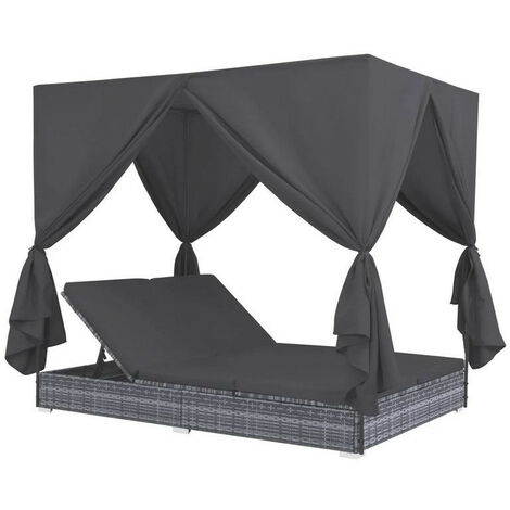 Lit de jardin à baldaquin polyester et résine tressée gris Uvo (1/5)