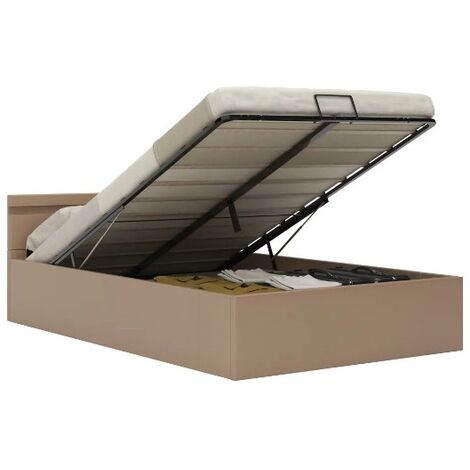Lit coffre à LED simili cuir beige Rundi 140x200 (1/5)