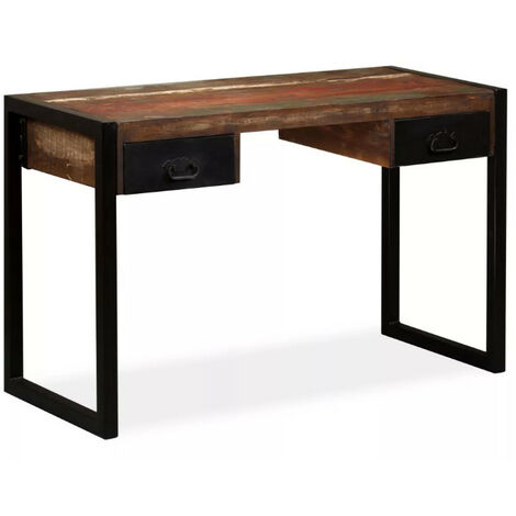 Bureau 2 tiroirs bois massif recyclé et métal noir Boust (1/5)