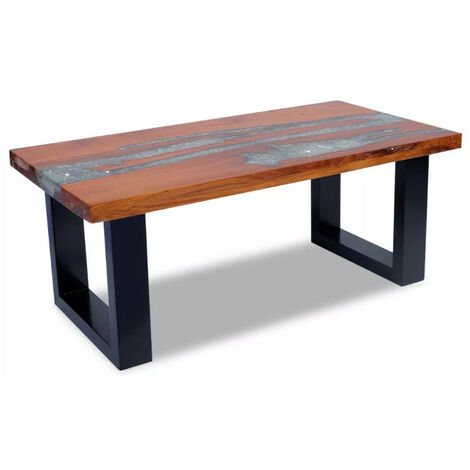 Table basse rectangulaire teck massif clair et manguier noir Tamie 2 (1/5)