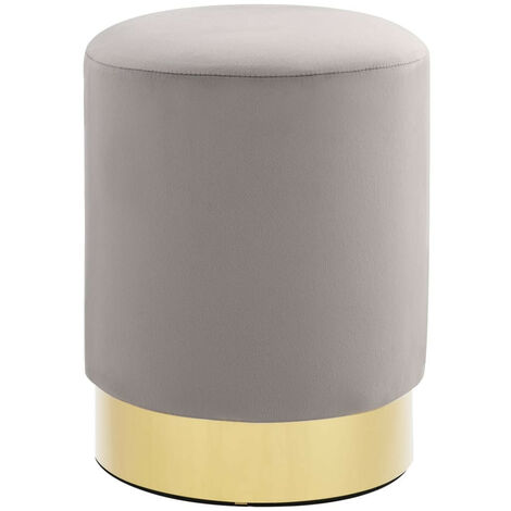 Tabouret bas design velours gris clair et metal doré Sinza (1/4)