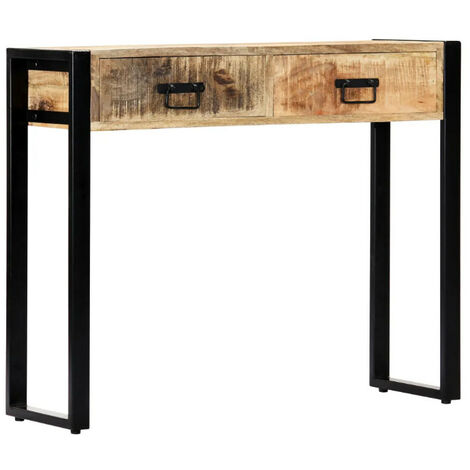 Console 2 tiroirs manguier massif clair et métal noir Grey (1/5)