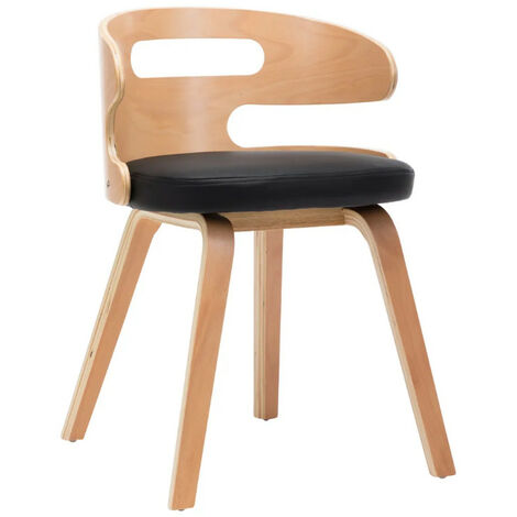 Chaise de salle à manger bois courbé clair et simili cuir noir Laetitia (1/4)