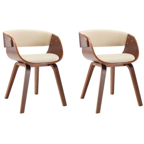 Chaise de salle à manger bois foncé et simili cuir beige Onetop - Lot de 2 (1/5)