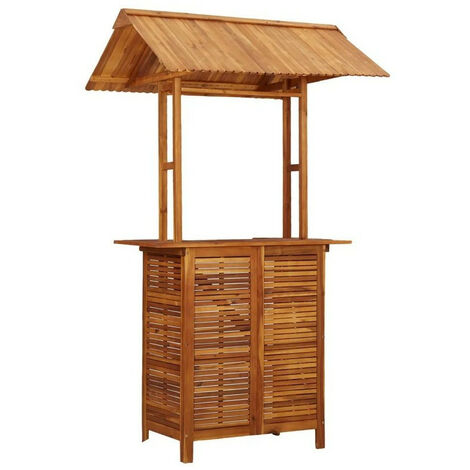 Comptoir de bar de jardin avec toit acacia massif foncé Conor (1/4)