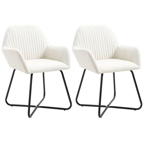 Chaise tissu blanc cassé et pieds métal noir Mikee - Lot de 2 (1/5)