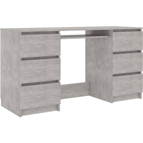 Bureau bois gris béton 6 tiroirs Study 140cm (1/5)