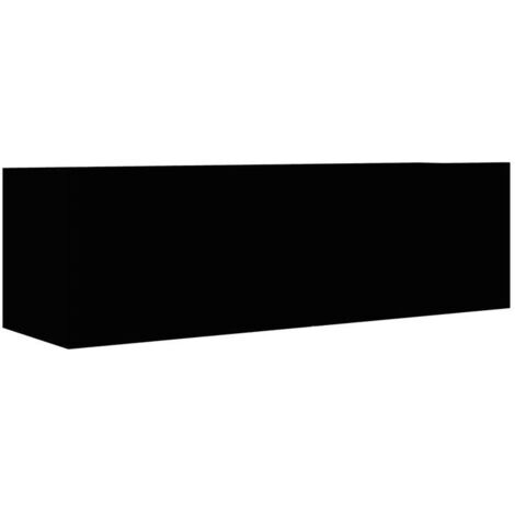 Meuble TV suspendu 2 portes bois noir Oned 100cm (1/3)