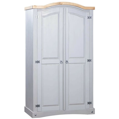 Armoire 2 portes pin massif gris et bois clair Harrie (1/5)