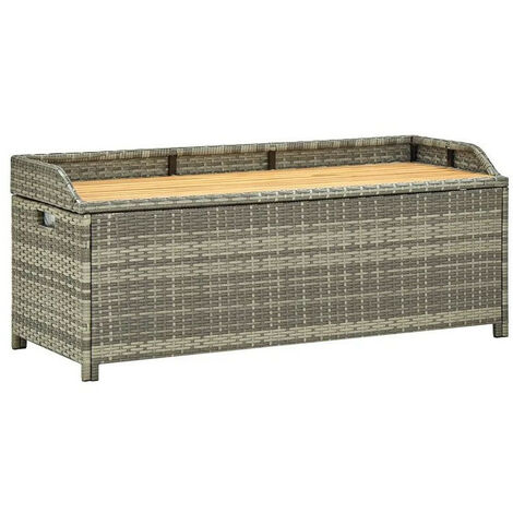 Banc de rangement acacia massif et résine tressée grise Toplu (1/5)