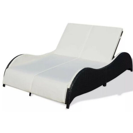Lit de jardin tissu blanc et résine tressée noire Methy (1/4)
