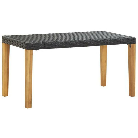 Banc de jardin résine tressée noire et pieds acacia Lakt 120cm (1/3)