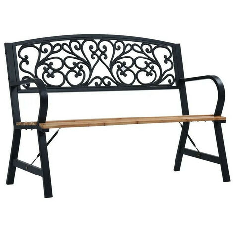 Banc de jardin bois massif clair et métal noir Delta (1/4)