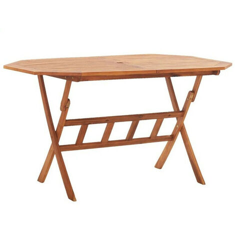 Table de jardin pliable acacia massif clair Lilis 135cm (1/4)