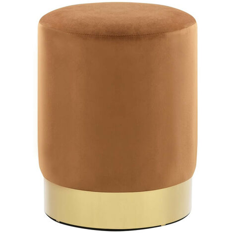 Tabouret bas design velours brun et metal doré Sinza (1/4)